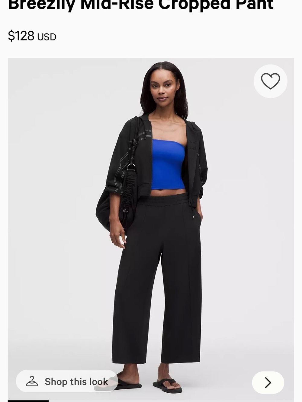 lululemon Breezily Mid Rise Black Cropped Wide-Leg Pants Size Small